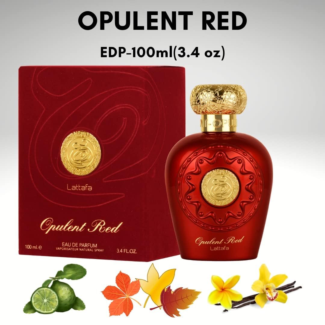 Lattafa Perfumes Opulent Red for Unisex Eau de Parfum Spray, 3.4 Ounce