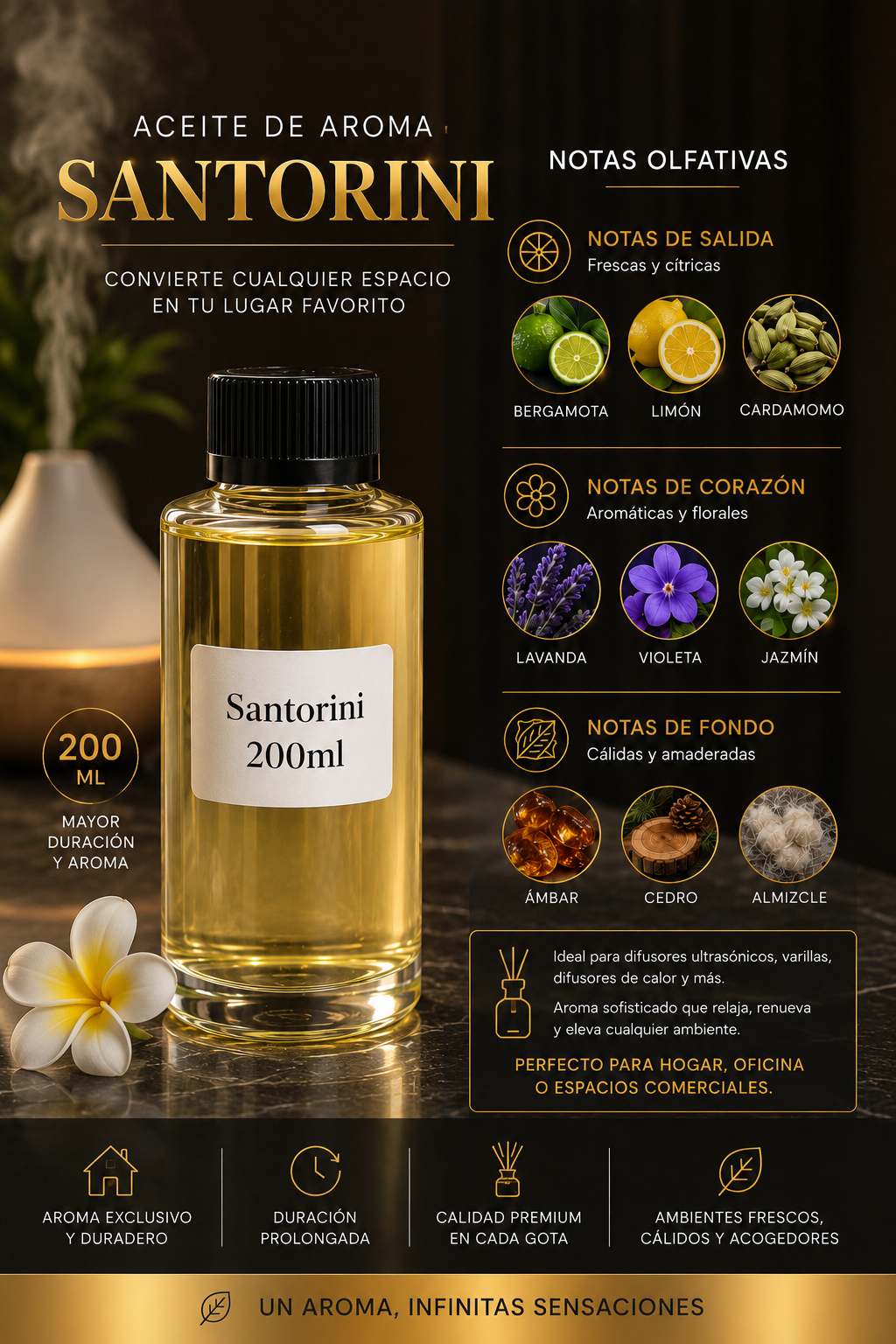 Aceite de Aroma Santorini para Difusor Aromático 200 ml