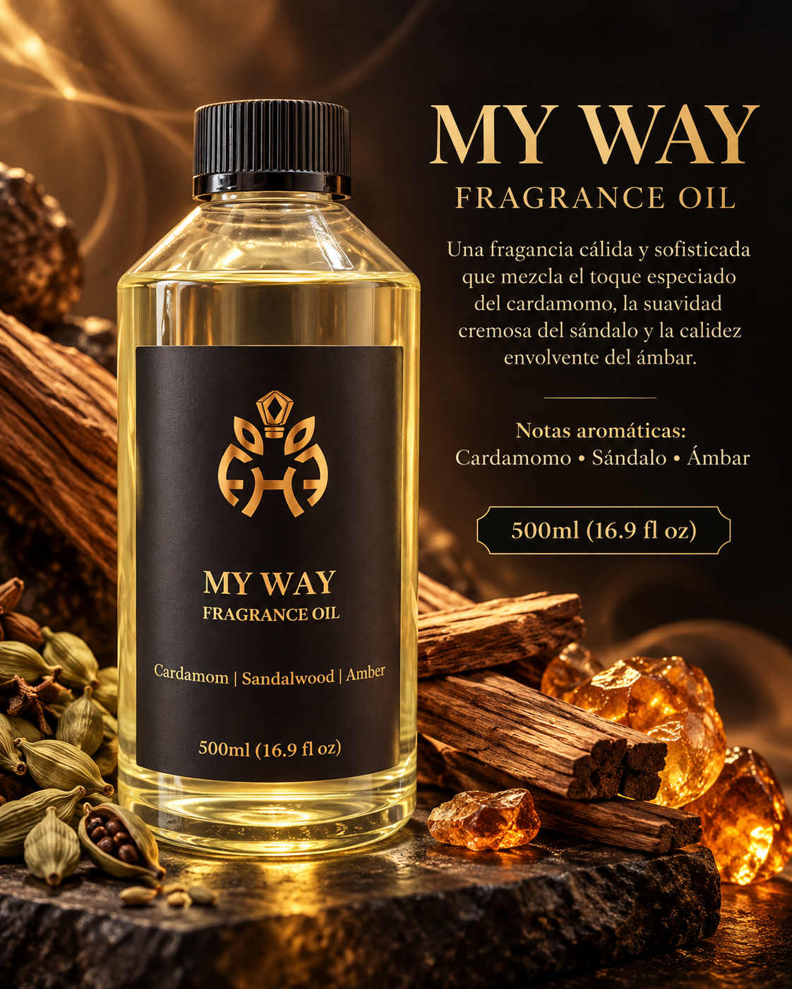 My Way Fragrance Oil 500 ml | Aceite Aromático para Difusores | Sándalo, Cardamomo y Ámbar