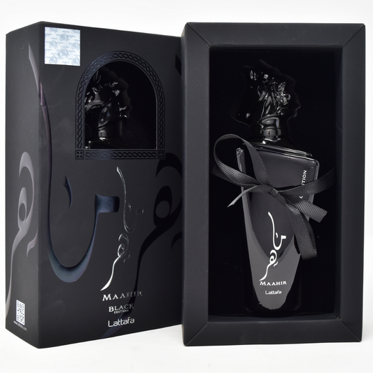 Lattafa Perfumes Maahir Black Edition para Eau de Parfum en spray unisex, 3.4 onzas