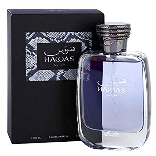 RASASI Hawas for Men EDP, Long-Lasting Pour Homme Spray, Aquatic Scent Designed to Embody Masculine Strength and Vigor, Signature Bottle, 3.4 OZ