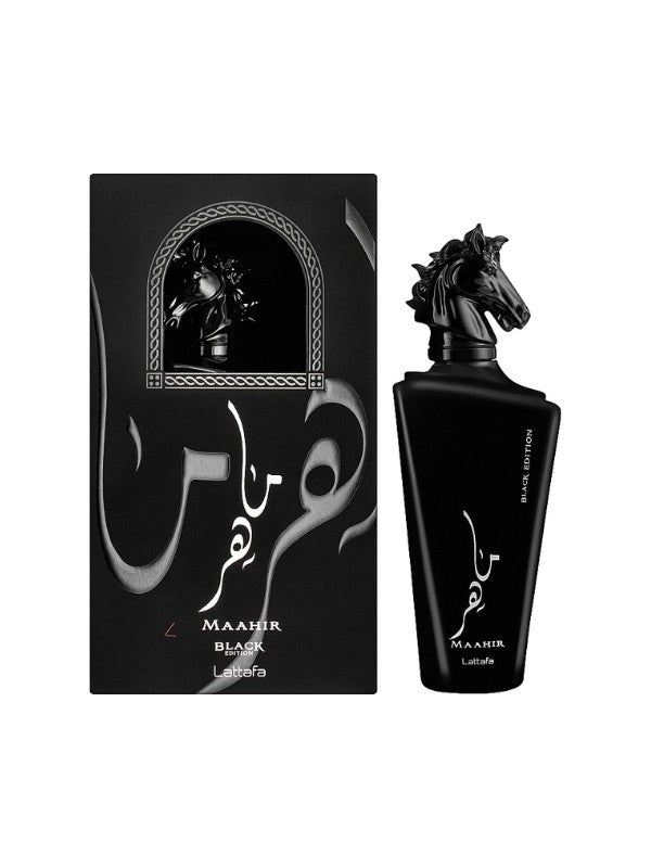 Lattafa Perfumes Maahir Black Edition para Eau de Parfum en spray unisex, 3.4 onzas