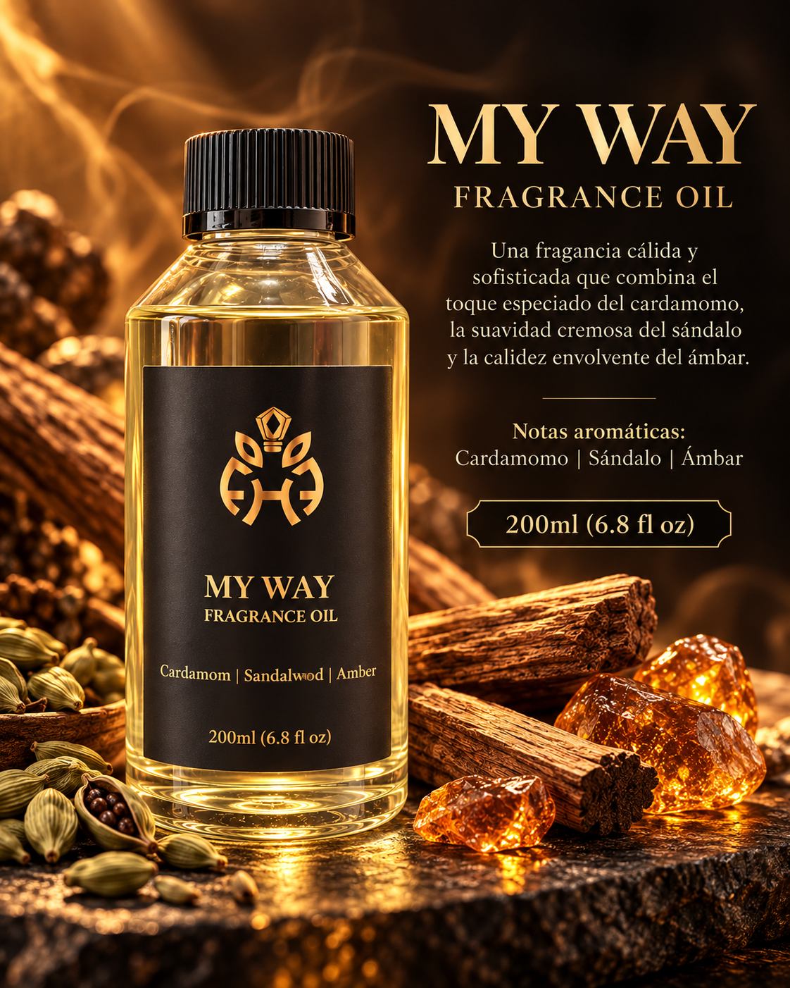 My Way Fragrance Oil 200 ml | Aceite Aromático para Difusores | Sándalo, Cardamomo y Ámbar