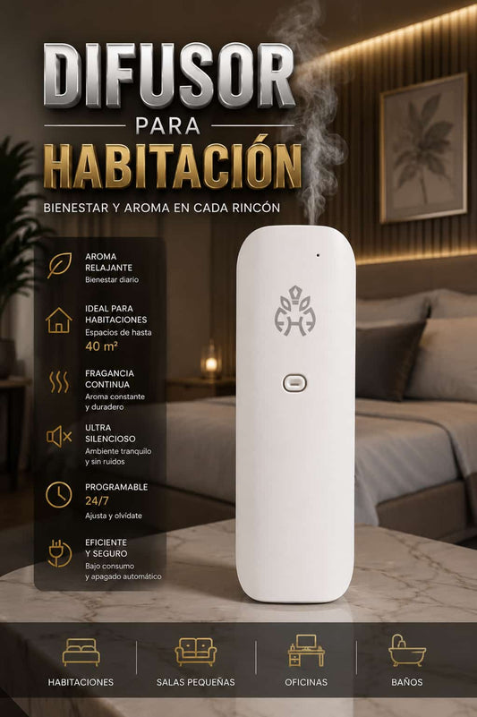 Difusor de Aroma Premium para Habitación Ambientador Silencioso Programable para Espacios Pequeños